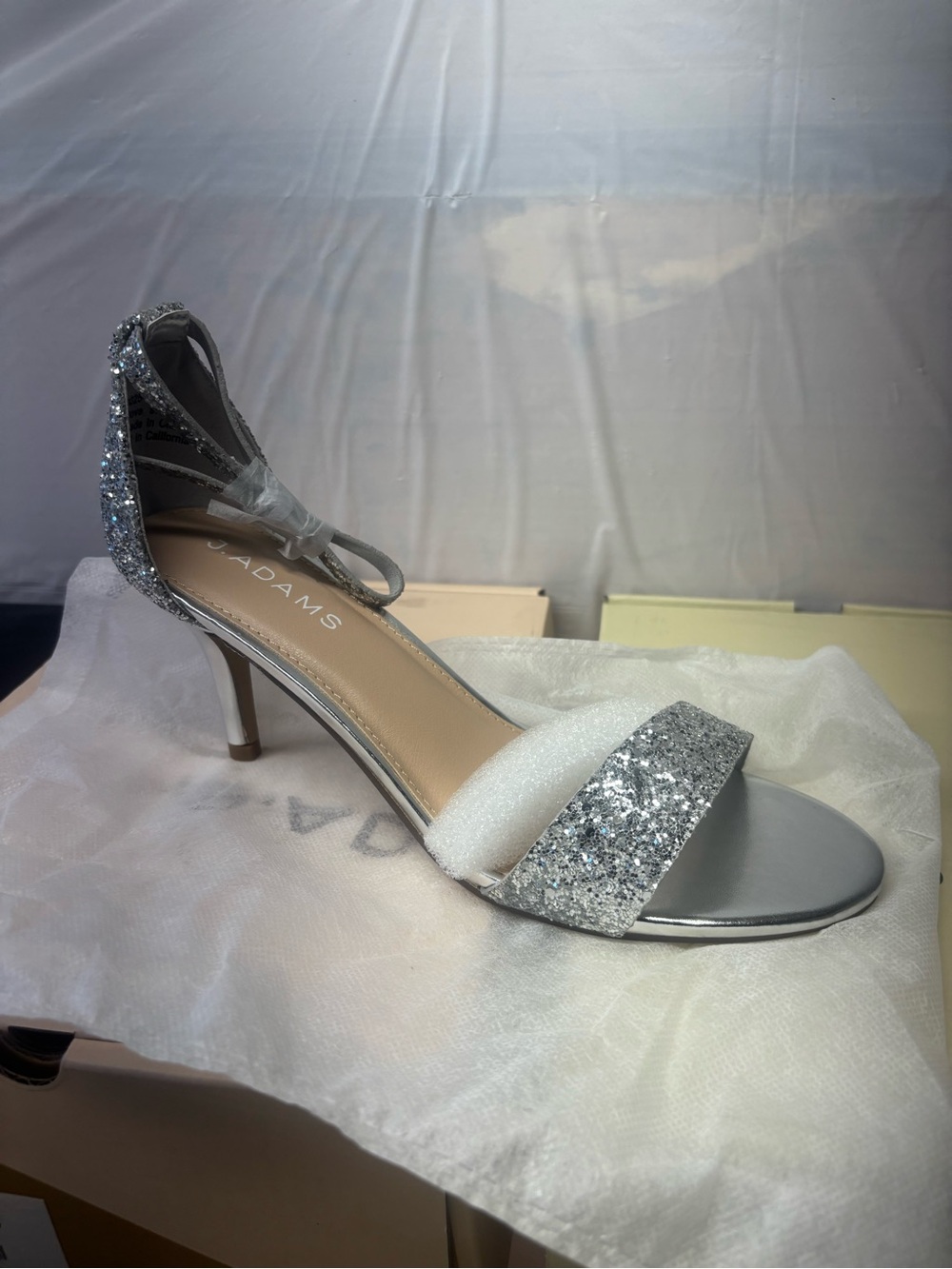 Adams Silver Glitter Ankle-Strap Heel for Women